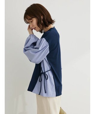 Green Parks 布帛ドッキング脇リボンプルオーバー Navy