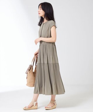 ANY SIS 【洗える】プリーツティアード ワンピース カーキ