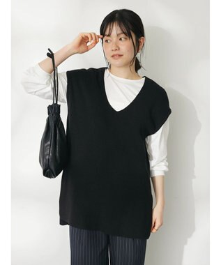 CRAFT STANDARD BOUTIQUE 【２点セット】片畦ニットベスト＋ロンＴＥＥ Black
