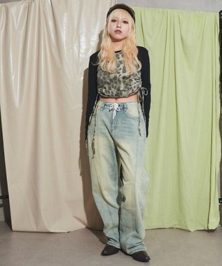 WEGO ウォッシュストリングデニム デニム淡色