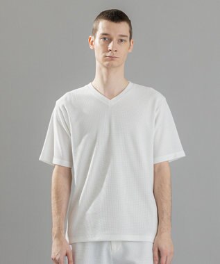 新素材【清涼感】メランジクロスジャージー　Vネック半袖カットソー