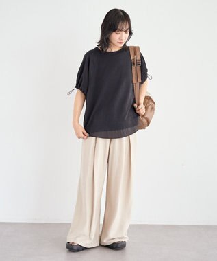 Green Parks 袖ドロストシアー裏毛ドッキングプルオーバー Black