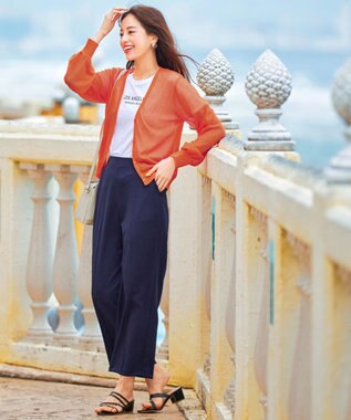 Tiaclasse 【日本製・洗える】麻調ワイドパンツ ネイビー