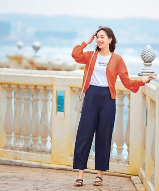 Tiaclasse 【日本製・洗える】麻調ワイドパンツ ネイビー