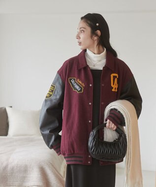 WEGO 【ユニセックス着用ITEM/SMLサイズ展開】メルトンワッペンスタジャン ワイン