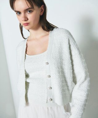 GRACE CONTINENTAL ラメツイードニットカーディガン ホワイト