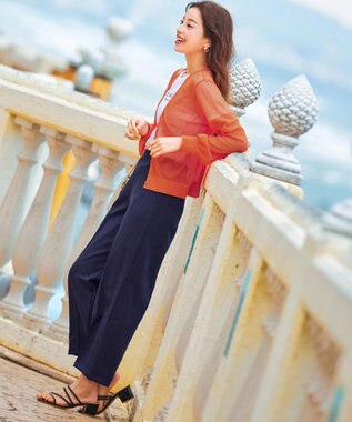 Tiaclasse 【日本製・洗える】麻調ワイドパンツ ネイビー