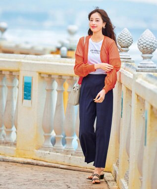 Tiaclasse 【日本製・洗える】麻調ワイドパンツ ネイビー