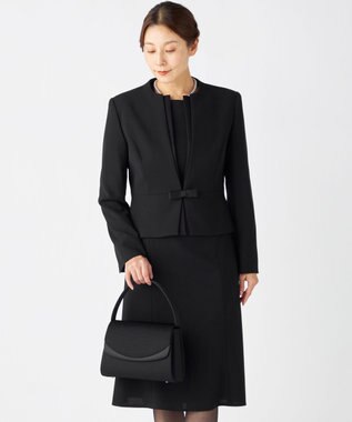 自由区 FORMAL 【ウォッシャブル対応】ドビーボーダーリボン ジャケット+ワンピース ブラック系