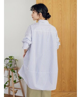 CRAFT STANDARD BOUTIQUE イージーケアコクーンポケ付きチュニック Stripe White