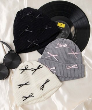WEGO ribbon　knit　cap ホワイト