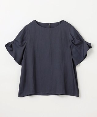 ANY マットサテン袖タックブラウス ネイビー