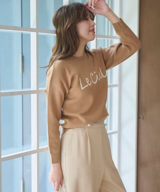 Feroux 【洗える】レタードロゴ プルオーバーニット ダークブラウン系