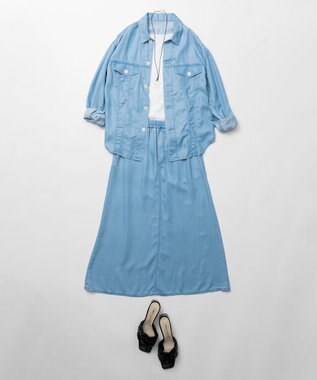 自由区 L 【セット可/洗える】テンセルデニム ロングスカート サックスブルー系