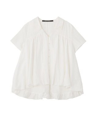 YECCA VECCA 刺繍カラーバルーンヘムブラウス Off White