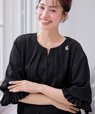 Tiaclasse L 【洗える】プリーツスリーブブラウス ブラック