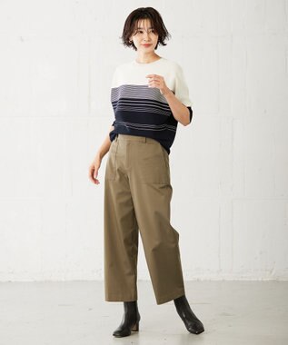 J.PRESS LADIES 【洗える】 ストレッチツイル セミワイド ベイカー パンツ カーキ系