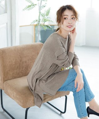 Tiaclasse 【洗える】重ね着風大人ニットチュニック モカ