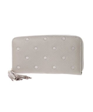 UNBILLION ペルケ perche / 牛革ドット刺繍ラウンド長財布 ライトグレー