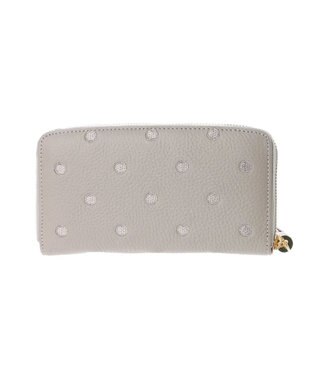 UNBILLION ペルケ perche / 牛革ドット刺繍ラウンド長財布 ライトグレー