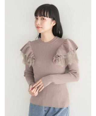 earth music&ecology ショルダーチュールレースプルオーバー Mocha