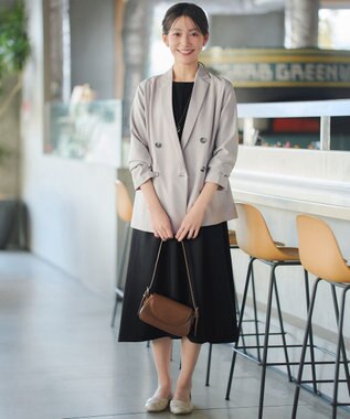 Tiaclasse L ドット柄コンビバックリボンタックワンピース ブラック