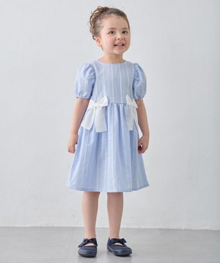 ANY KIDS 【洗濯機可能】サッカー ストライプワンピース サックスブルー