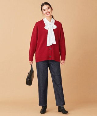 ANY 【洗濯機可】ラムウールVネック カーディガン レッド系