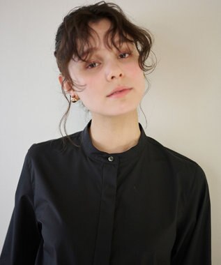 #Newans 【シワになりにくい/洗濯機可能】ダブルフリルヘムシャツ ブラック