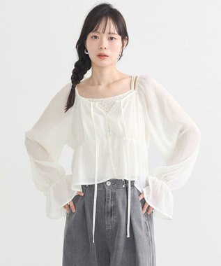 earth music&ecology ナローリボンくしゅくしゅギャザーブラウス