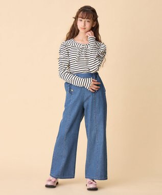 ANY KIDS リボン テレコボーダー Ｔシャツ ホワイト×ブラック