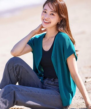 Tiaclasse 【洗える】リネンタッチカーディガン ターコイズブルー