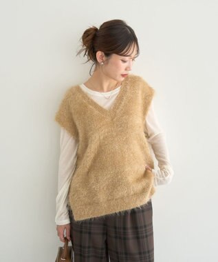 earth music&ecology 【予約】キャットライクヤーンニットベスト キャメル