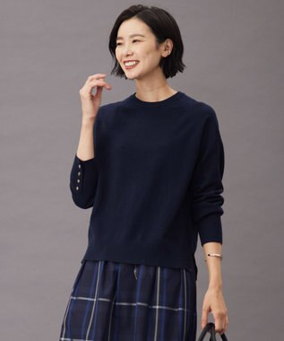 J.PRESS LADIES L 【洗える】SEMI WORSTED WOOL クルーネック ニット ネイビー系