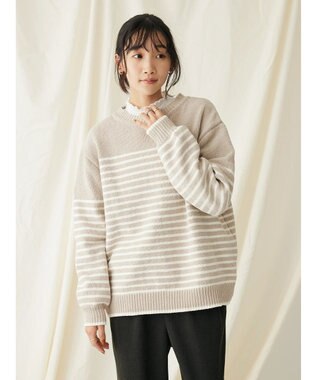 CRAFT STANDARD BOUTIQUE 洗えるモールニットボーダープルオーバー Gray Beige