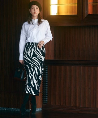 ICB 【洗える】アニマルジャガード  ニットスカート ブラック系