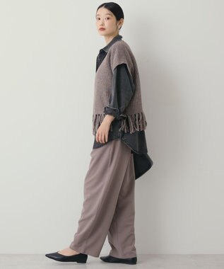 AMERICAN HOLIC 裾フリンジニットショートベスト Gray Beige