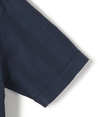 JOSEPH HOMME ドビーチェックストレッチ　ウイングカラー半袖シャツ ネイビー系