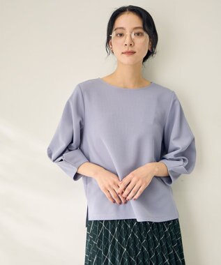 ANY コンフォータブル袖タックブラウス ライトブルー