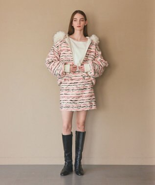 GRACE CONTINENTAL ツイードコンビショートブルゾン ピンク