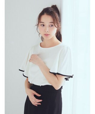 earth music&ecology パイピングフレアスリーブカットソー Off White