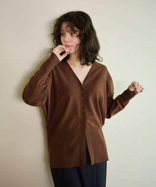 #Newans 【洗える】ファインボタンＶネックカーディガン ブラウン