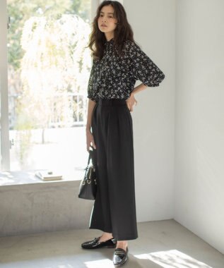 組曲 ドライタッチツイル ワイドパンツ ブラック系