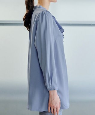 Tiaclasse L 【スマート裏起毛・洗える】フリルチュニック ブルー