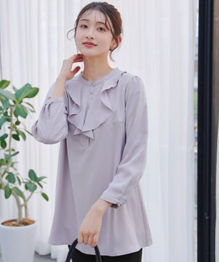 Tiaclasse L 【スマート裏起毛・洗える】フリルチュニック グレー