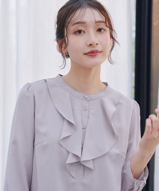 Tiaclasse L 【スマート裏起毛・洗える】フリルチュニック グレー