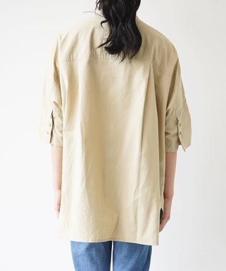 WHITE MAILS COTTON PAPER  POPLIN BAND COLLAR DOLMAN SLEEVE SHIRT　コットンポプリン 半袖シャツ ベージュ