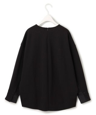 ICB L 【洗える】ジョーゼットジャージー 異素材コンビプルオーバー ブラック系