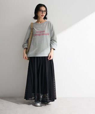 Green Parks ラウンド切替インドコットンレーススカート Black