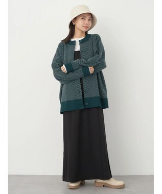 earth music&ecology ダイヤ柄ジャガードカーディガン Dark Green